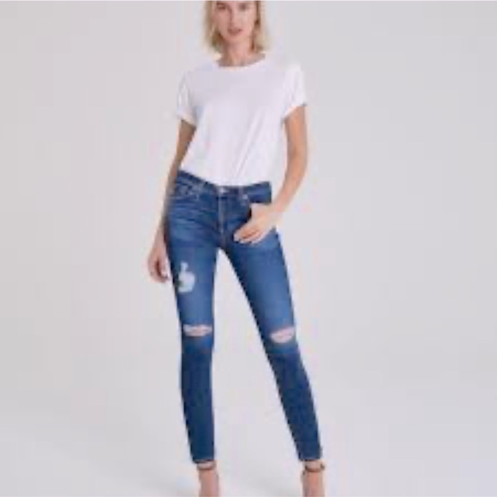 ADRIANO GOLDSCHMIED Jeans THE MIDDI ANKLE Mid-Rise Distressed Raw Hem size 29